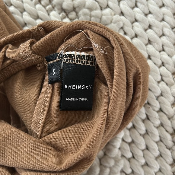 SHEIN SXY Wrap-Style Tan Crop Top | Crop Top | Wrap Style Crop Top | Tan - Picture 3 of 4